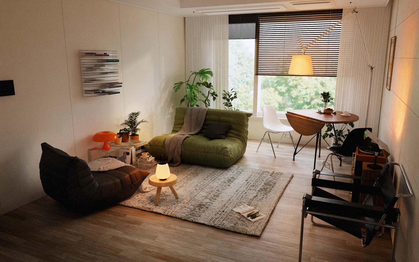 미드센추리 가구와 풍광이 조화로운 산성역 자이 푸르지오 거실 인테리어가 궁금하다면, 인테리어티쳐 홈 스타일링 포트폴리오에서 바로 확인해 보기